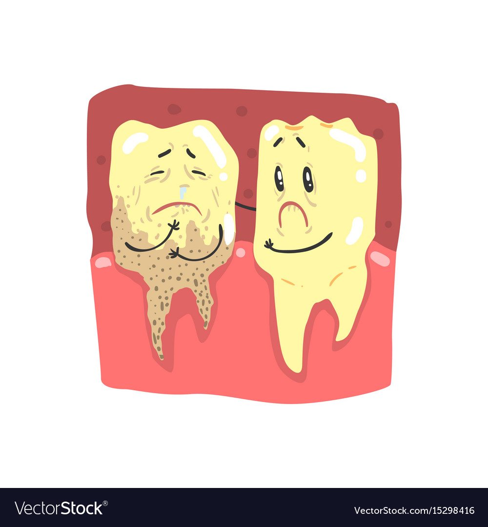 Cute cartoon healthy and decayed teeth characters