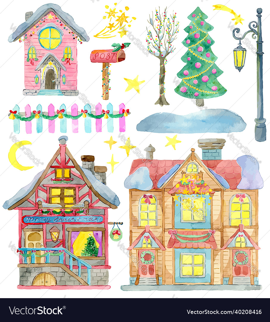 Design set with beautiful christmas houses Vector Image