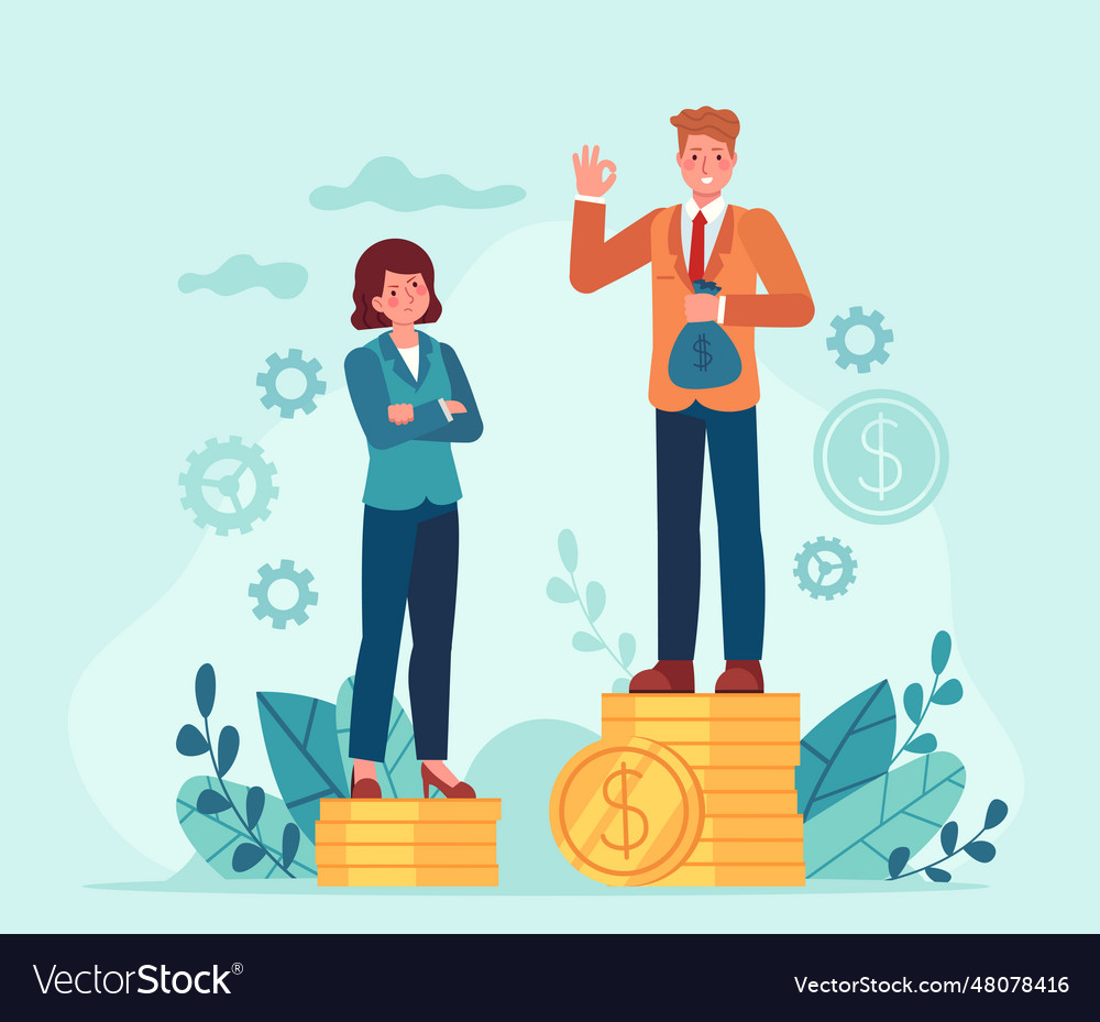 Gender salary gap business man and woman standing