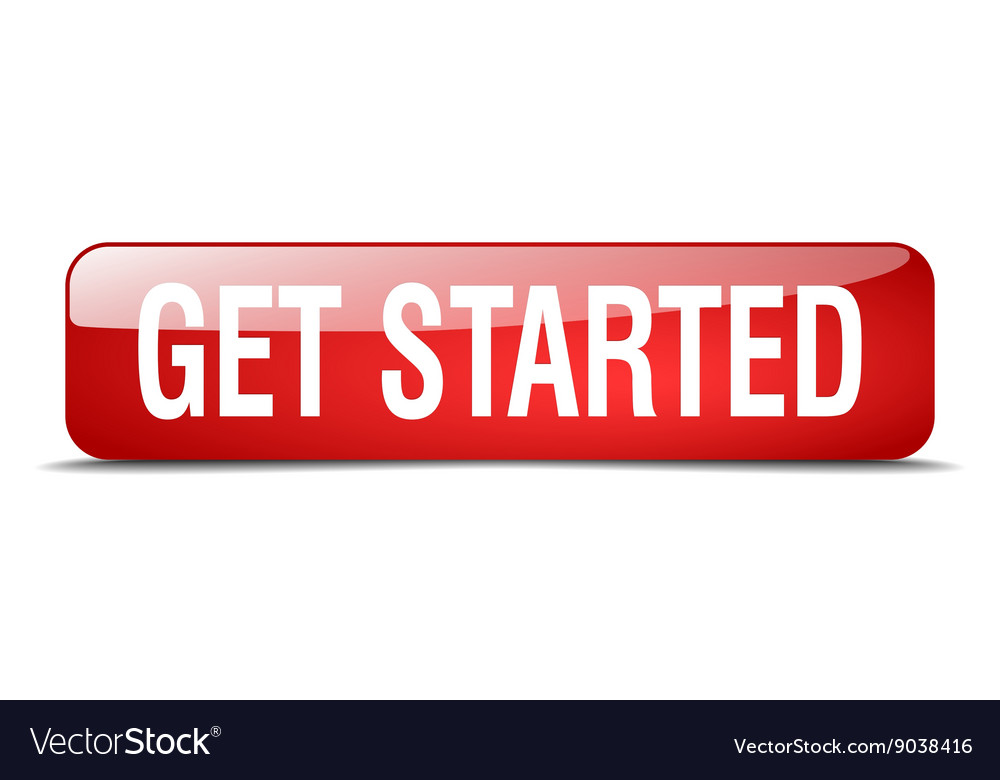 Get started red square 3d realistic isolated web