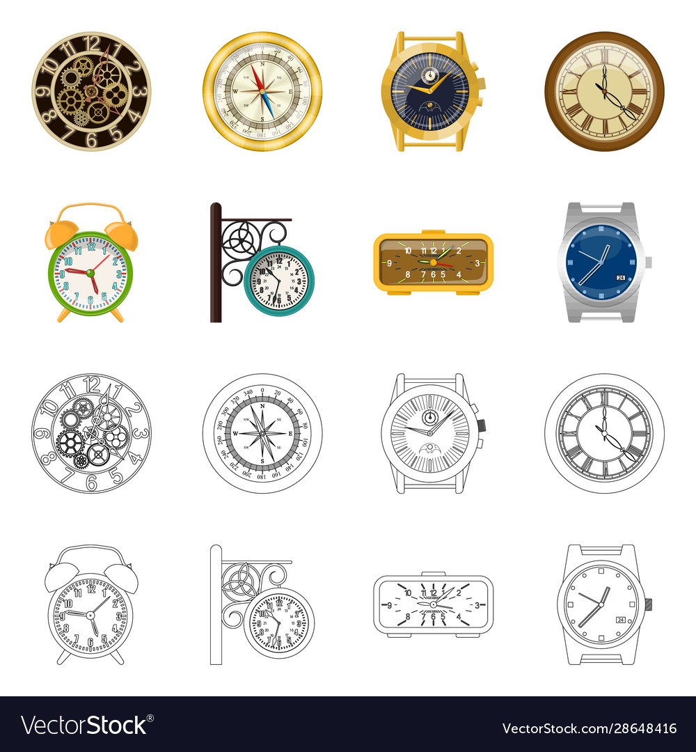 Isolated object clock and time sign set vector image Isolated object clock and time sign set