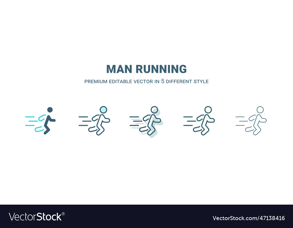 Man running icon in 5 different style outline vector image Man running icon in 5 different style outline