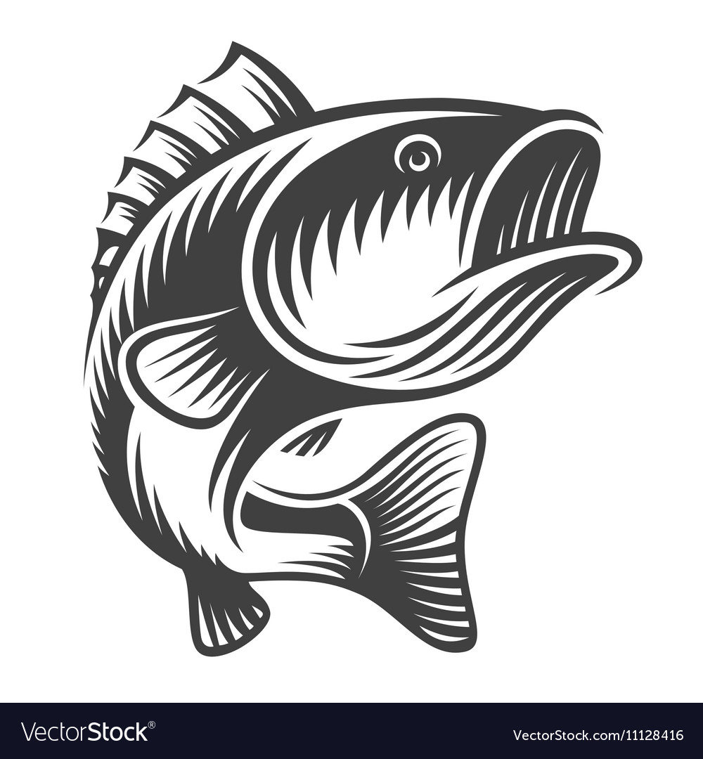 Monochrome fish bass logo Royalty Free Vector Image