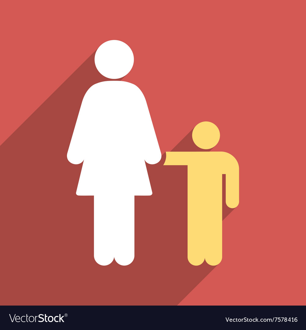 Mother with son flat long shadow square icon