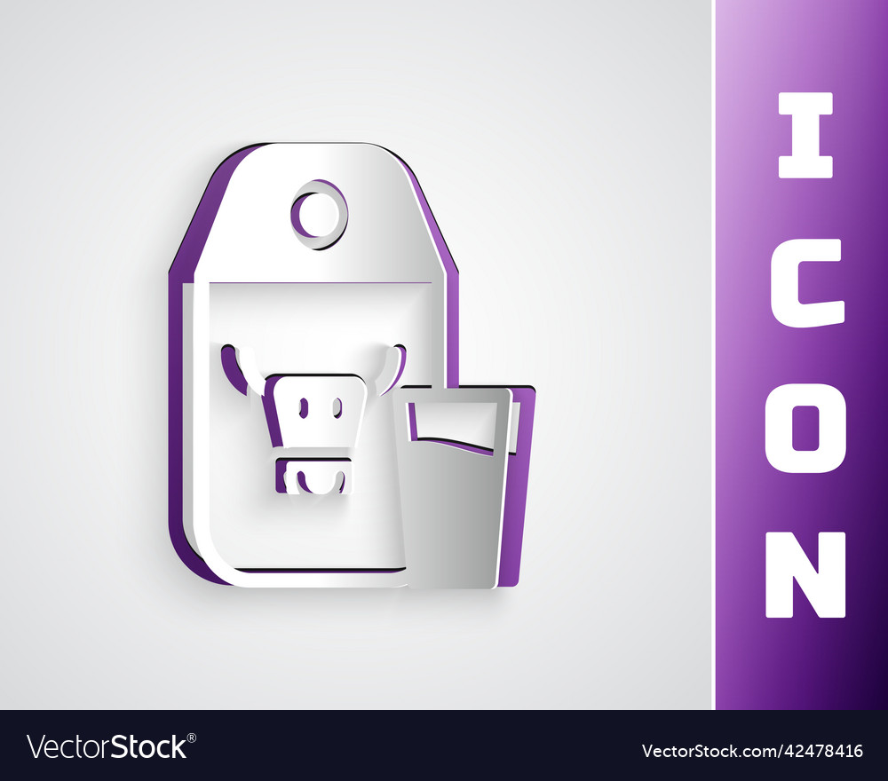 Paper cut package for milk and glass icon