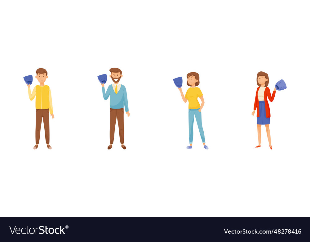People characters expressing emotion hiding behind vector image People characters expressing emotion hiding behind