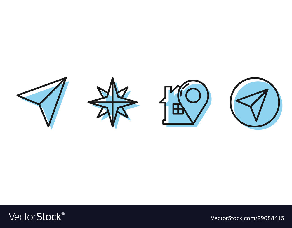 Set line map pointer with house paper airplane vector image Set line map pointer with house paper airplane