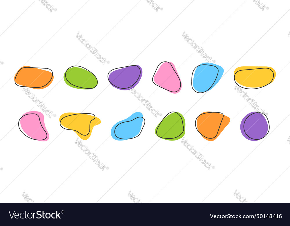 Set of colorful irregular amorphous shapes uneven vector image Set of colorful irregular amorphous shapes uneven