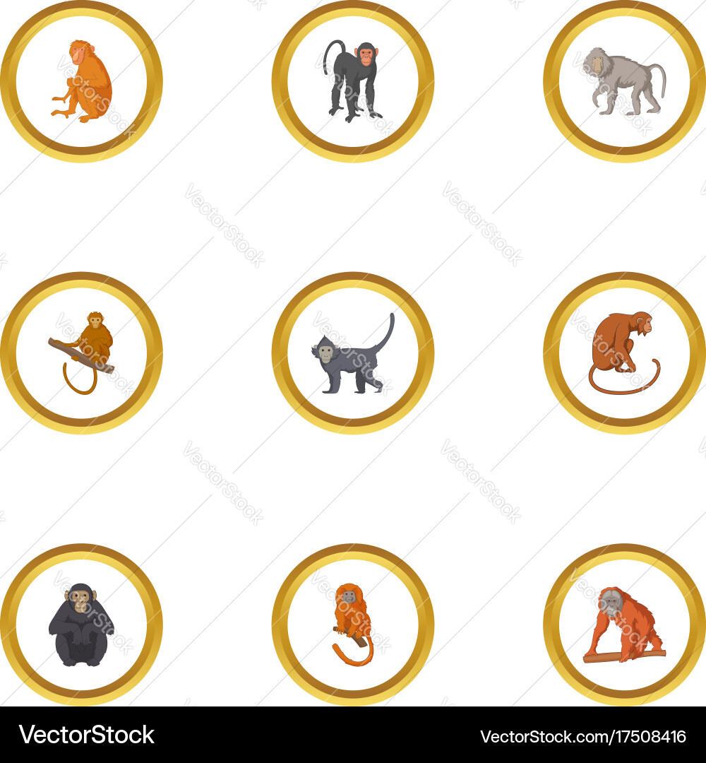 Wild monkey icons set cartoon style Royalty Free Vector