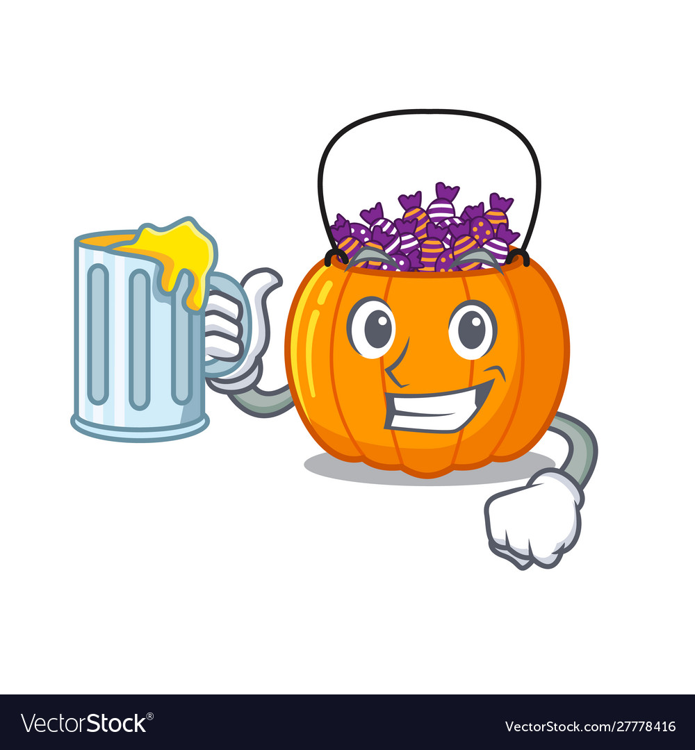 With juice candy bucket on character