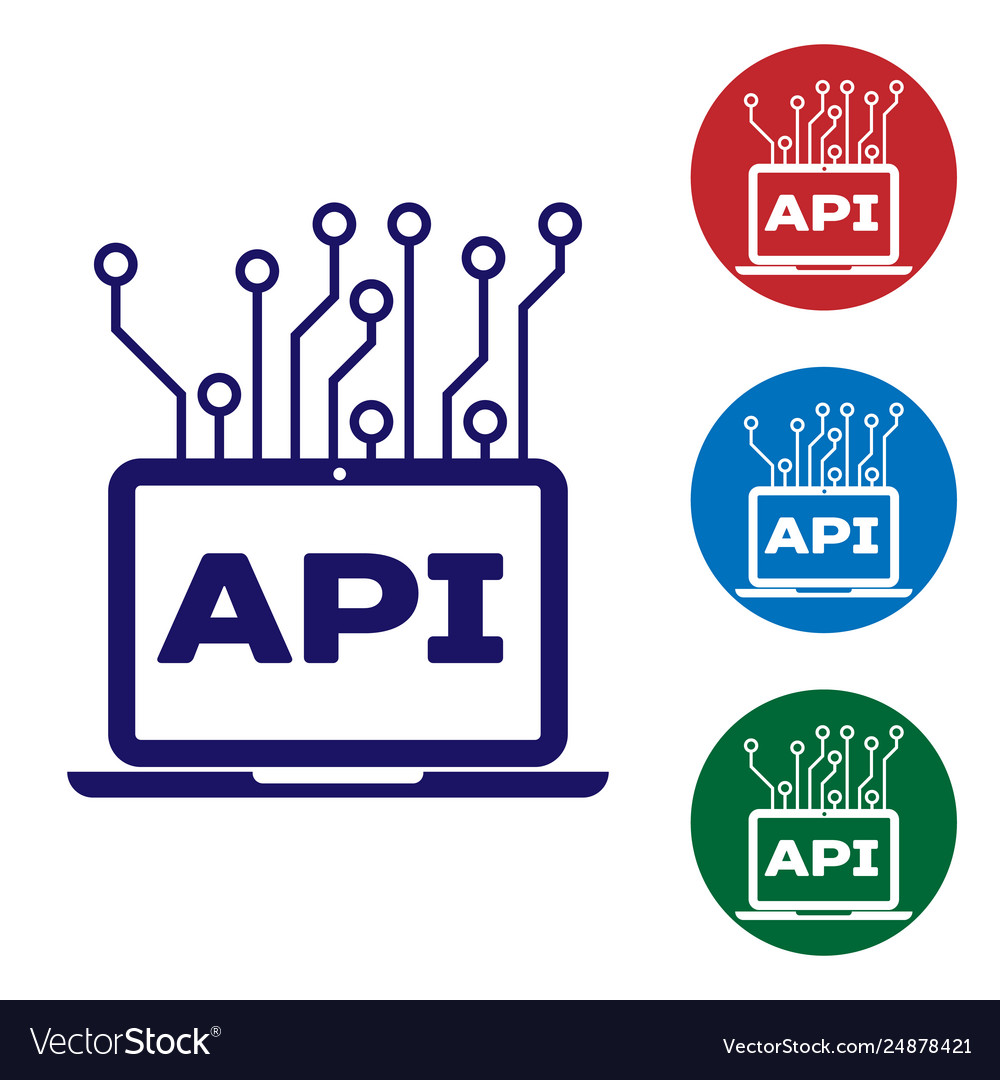 Blue computer api interface icon isolated on white