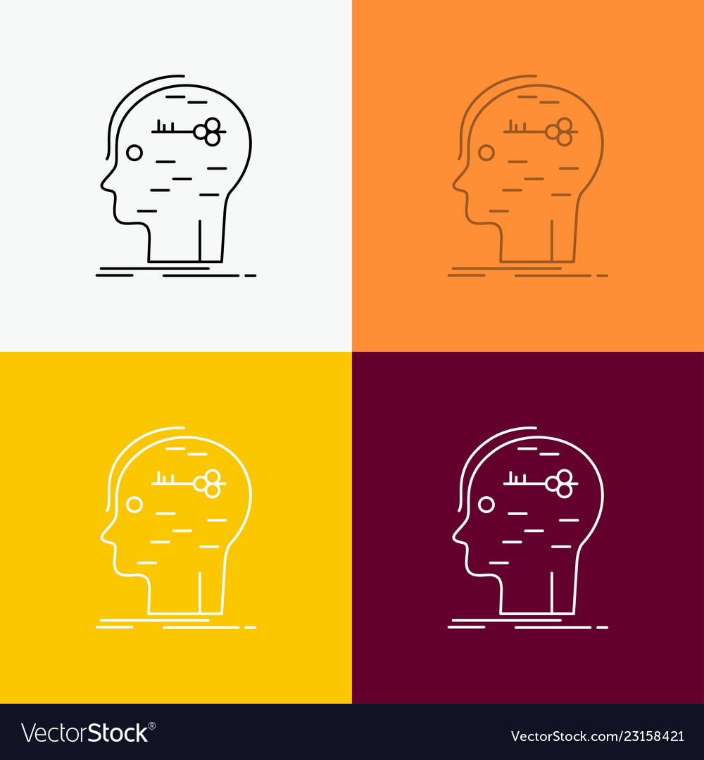 Brain hack hacking key mind icon over various