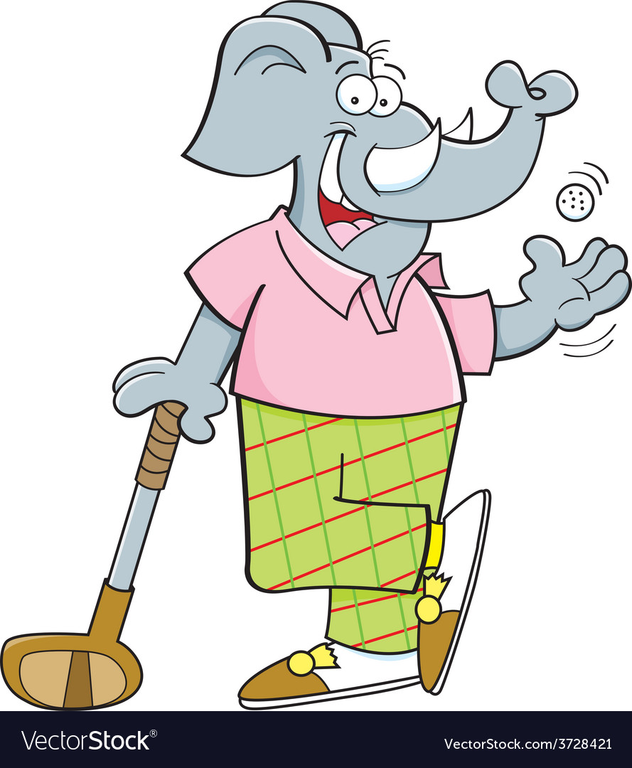 Cartoon elephant leaning on a golf club Royalty Free Vector Cartoon elephant leaning on a golf club Royalty Free Vector