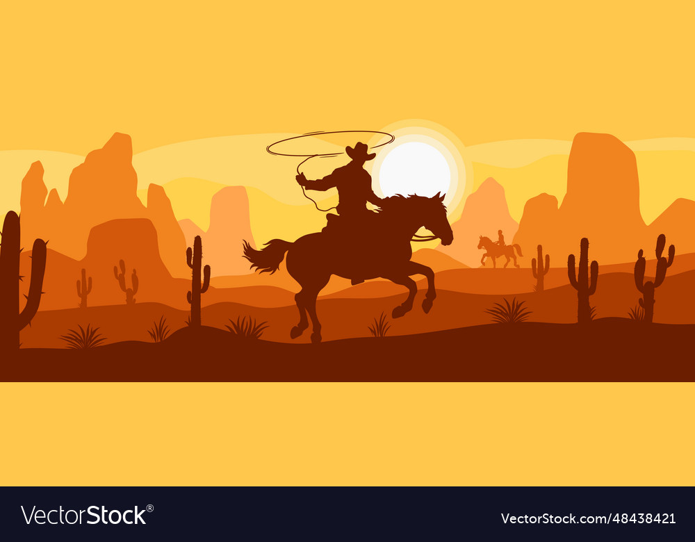 Cowboy on horse sticker colorful Royalty Free Vector Image