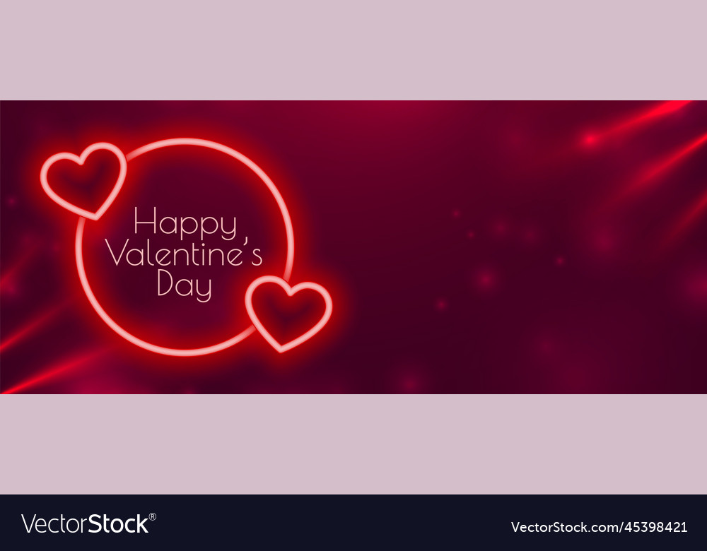 Glowing red neon cute hearts with light effect