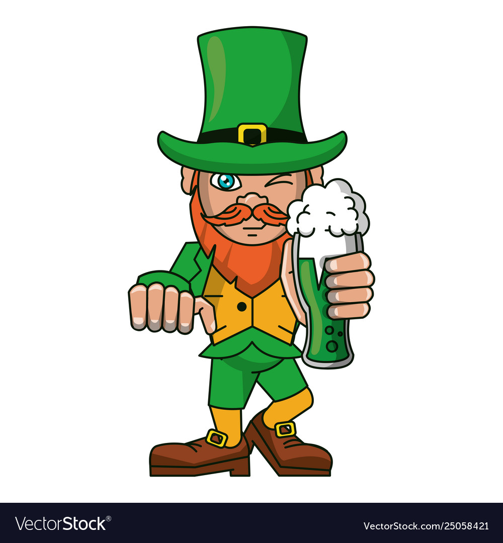 Irish elf holding beer cup cartoon