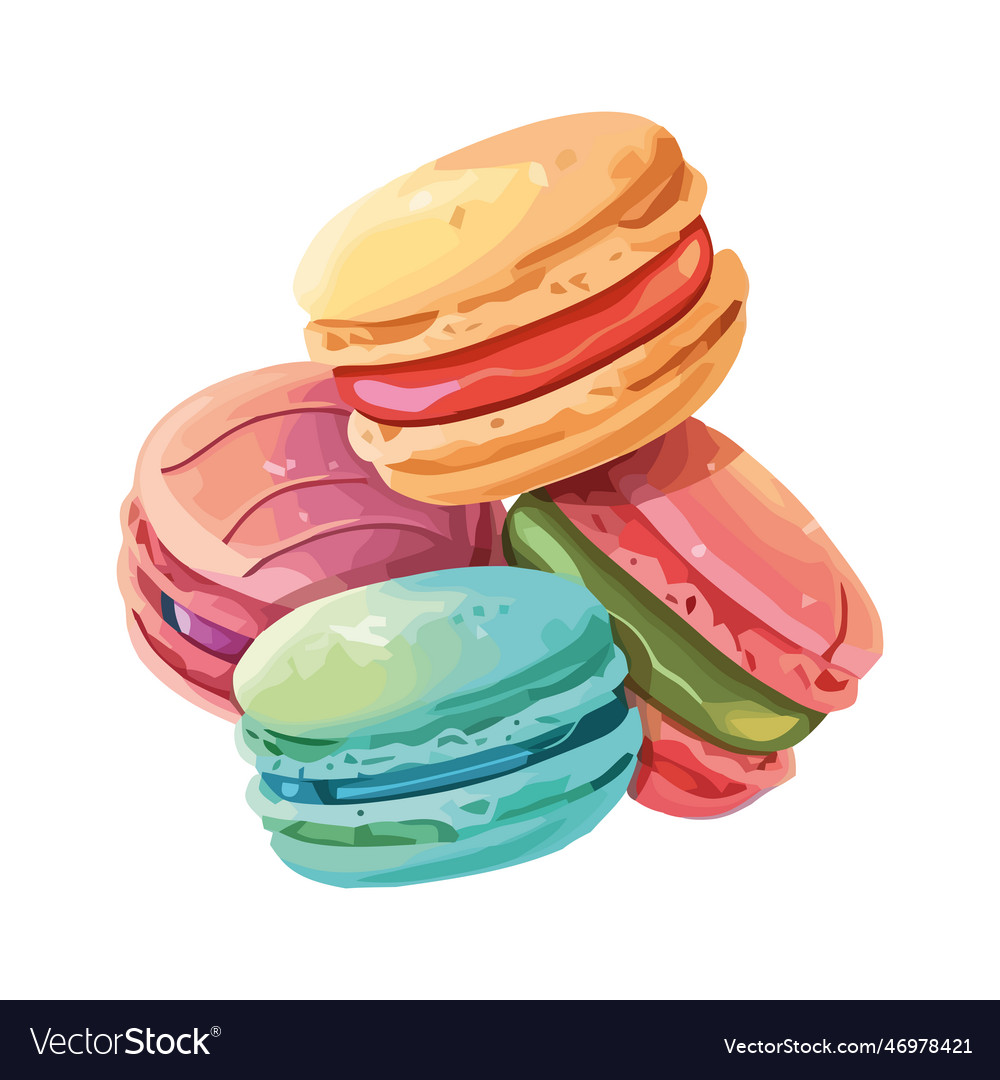 Multi colored macaroons stack sweetly Royalty Free Vector