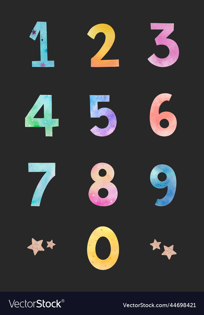 Pastel Number Font Set - Rainbow & Glitter