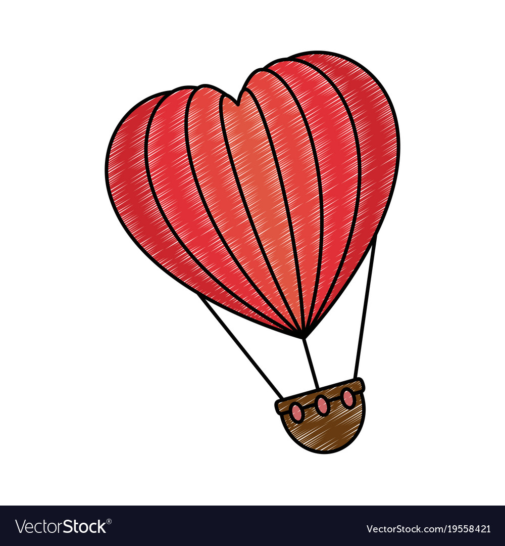 Romantic travel in balloon air hot with heart