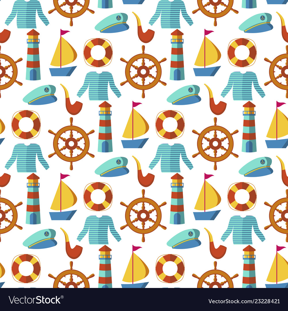 Seamless patterns with nautical elements wave vector image Seamless patterns with nautical elements wave