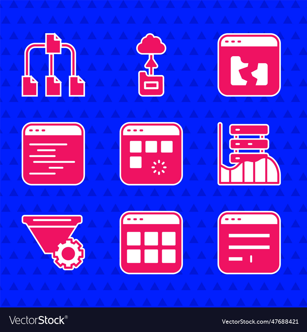Set loading data window browser files server vector image Set loading data window browser files server