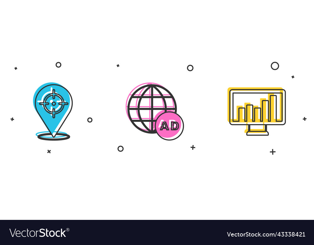 Set target advertising and monitor with graph vector image Set target advertising and monitor with graph