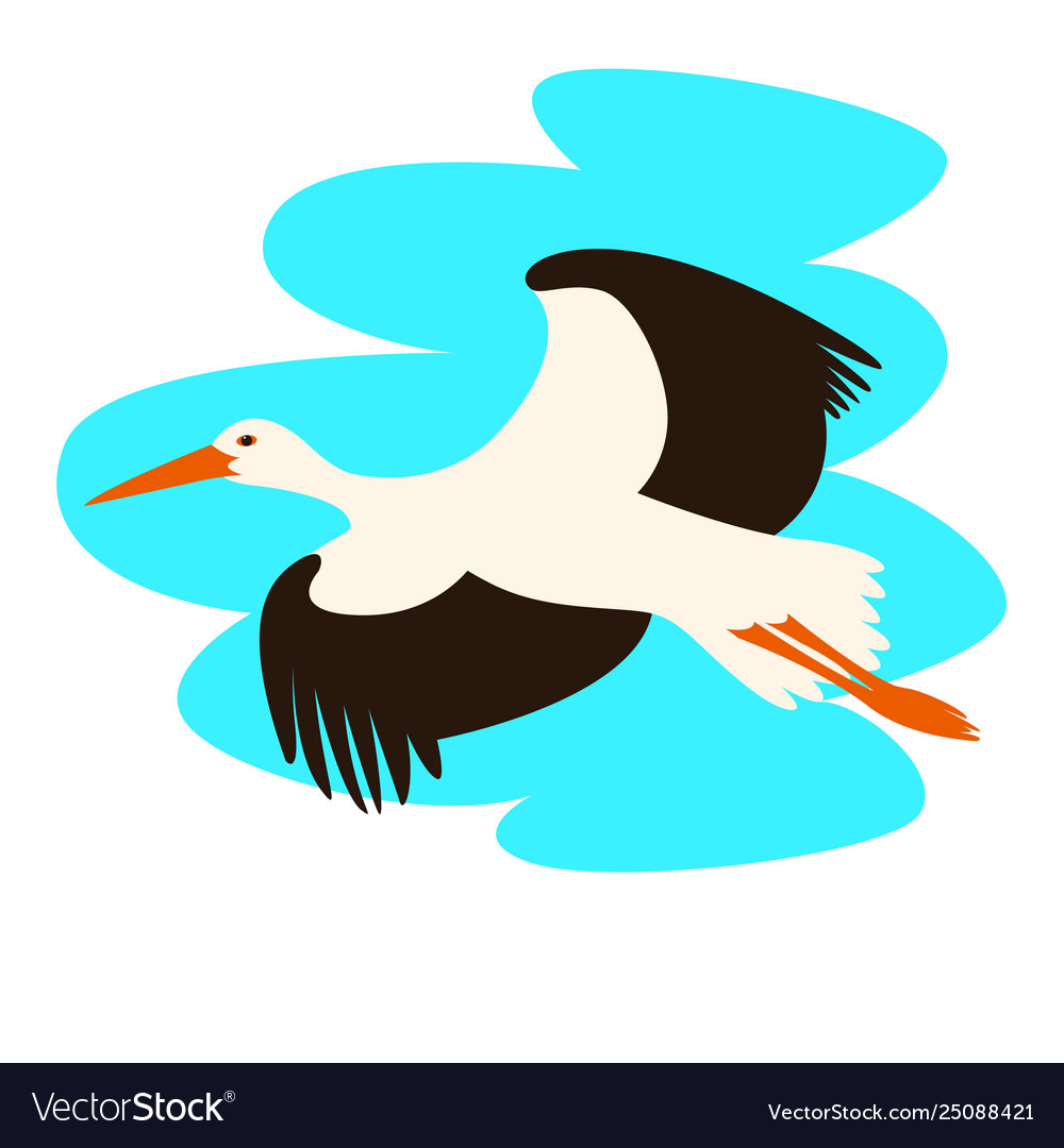 Stork flying flat style