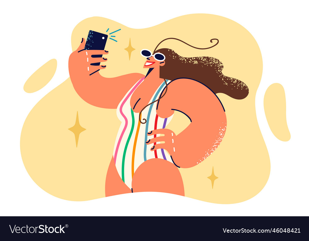 Woman in swimsuit taking selfie or video call