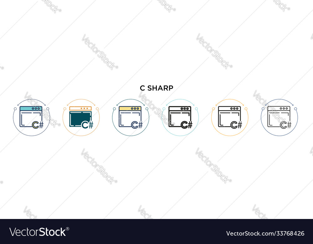 C sharp icon in filled thin line outline