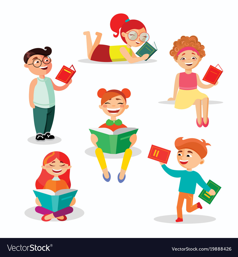 Children reading books set of Royalty Free Vector Image