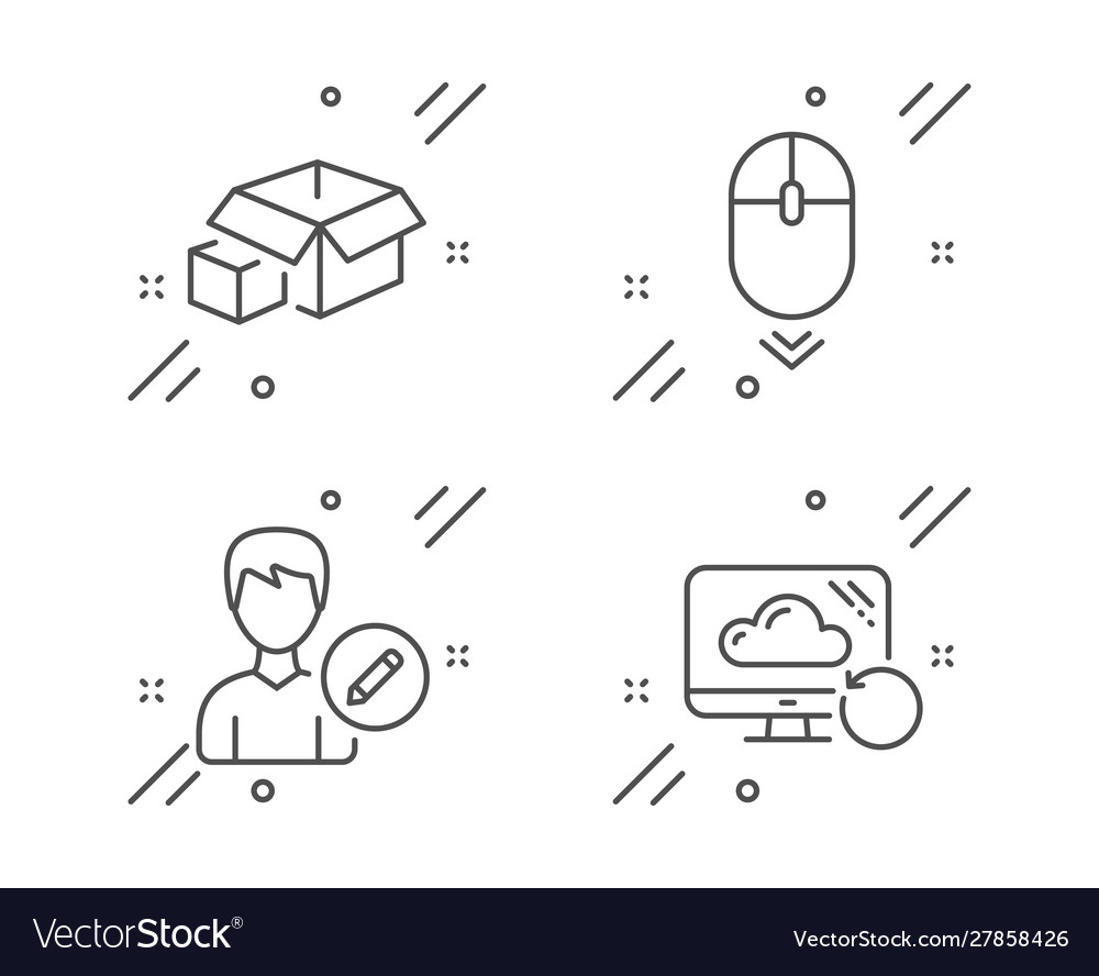 Edit person scroll down and packing boxes icons vector image Edit person scroll down and packing boxes icons