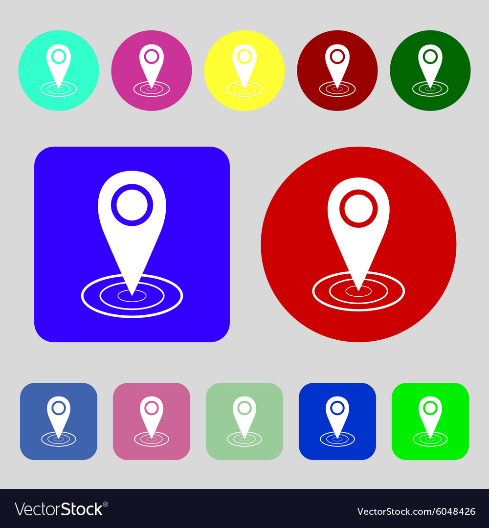 Map pointer icon sign 12 colored buttons flat