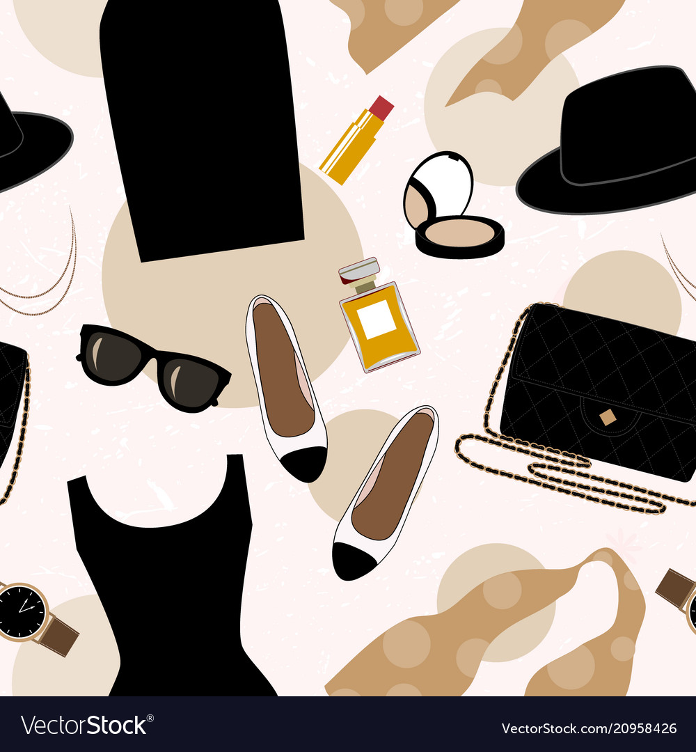 Seamless background with retro fashion objects vector image Seamless background with retro fashion objects