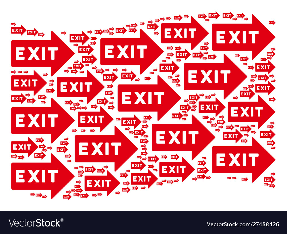 Waving red flag composition exit arrow icons