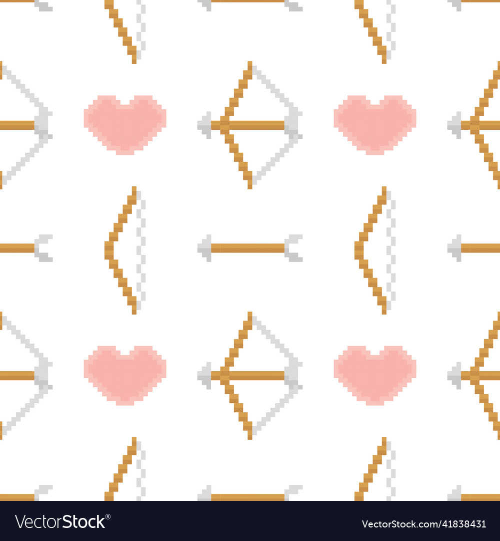 Arrow and heart seamless pattern with pixel theme