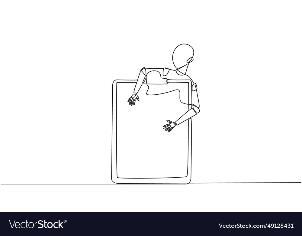 Continuous one line drawing robotic hugging vector image Continuous one line drawing robotic hugging