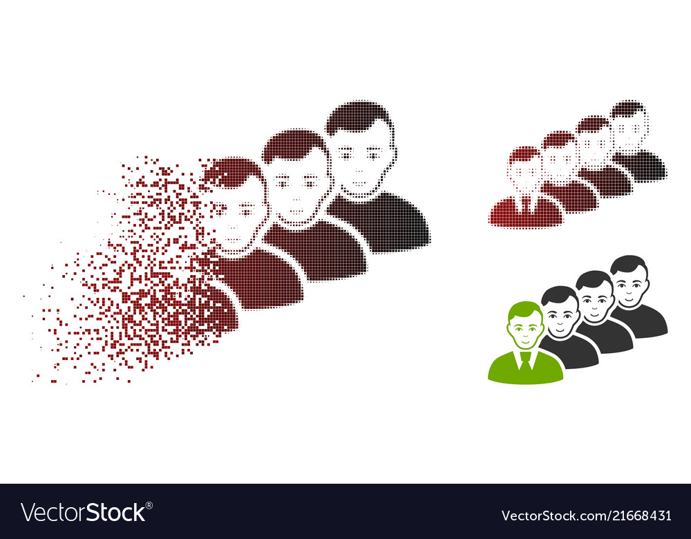 Dissolved pixelated halftone men queue icon vector image Dissolved pixelated halftone men queue icon