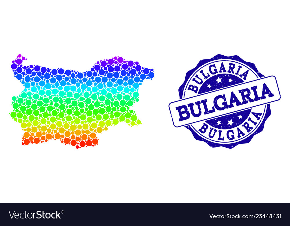 Dot spectrum map of bulgaria and grunge stamp seal