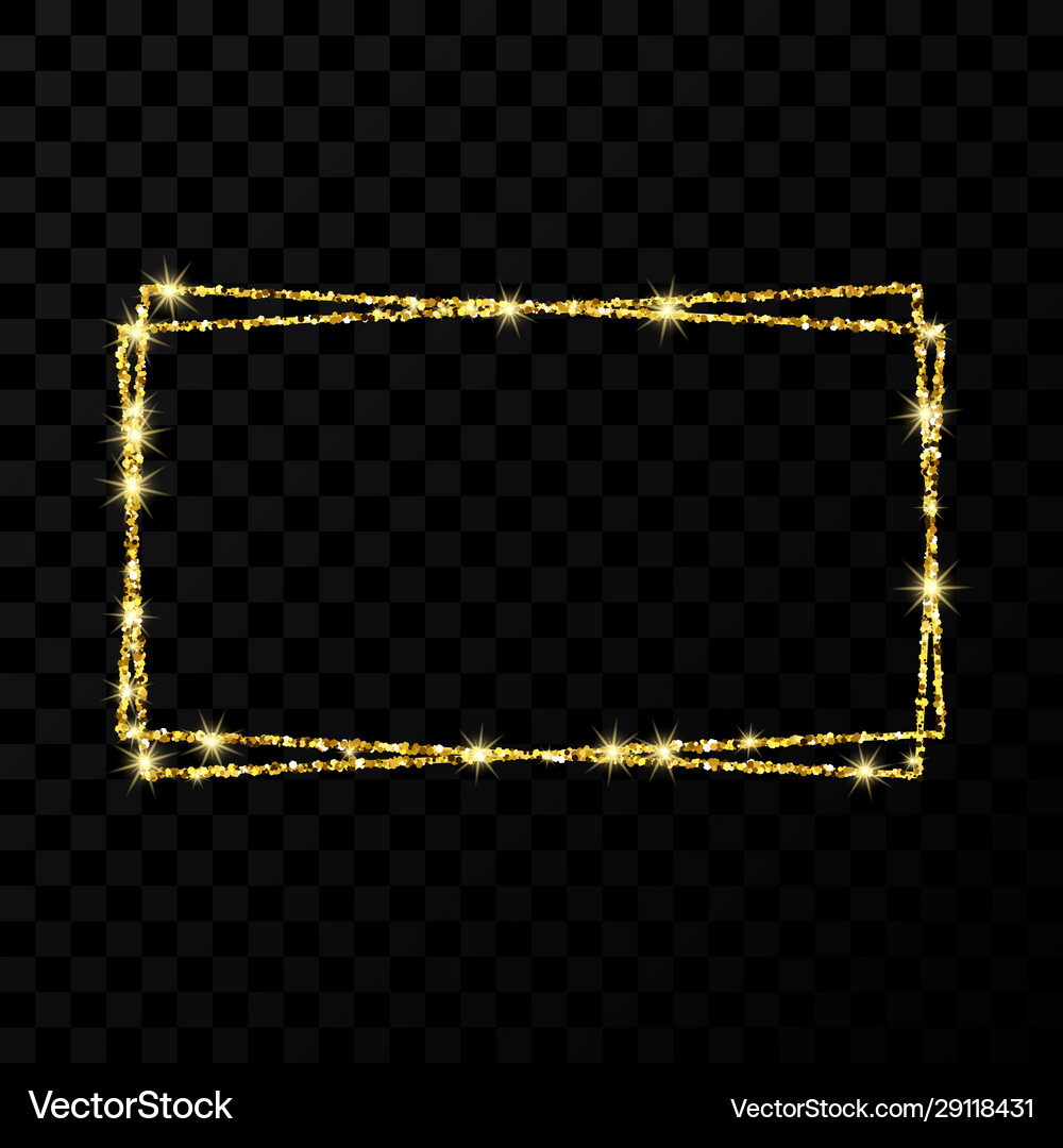 Gold shiny double rectangle frame with effects Vector Image