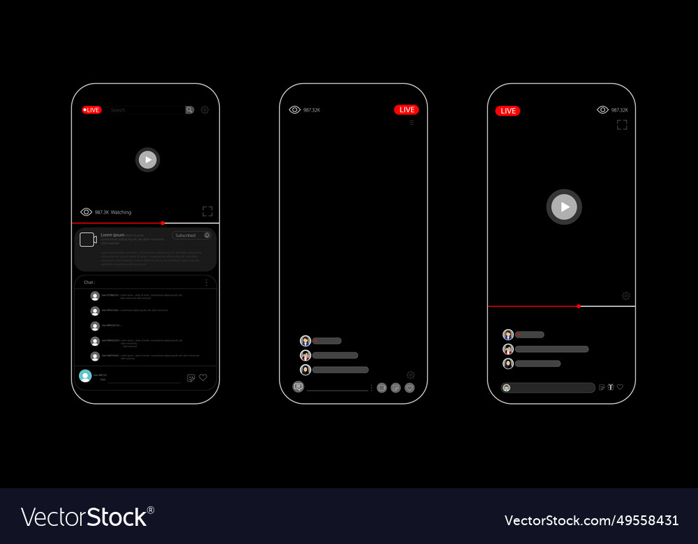 Mobile online live streaming app design element vector image Mobile online live streaming app design element