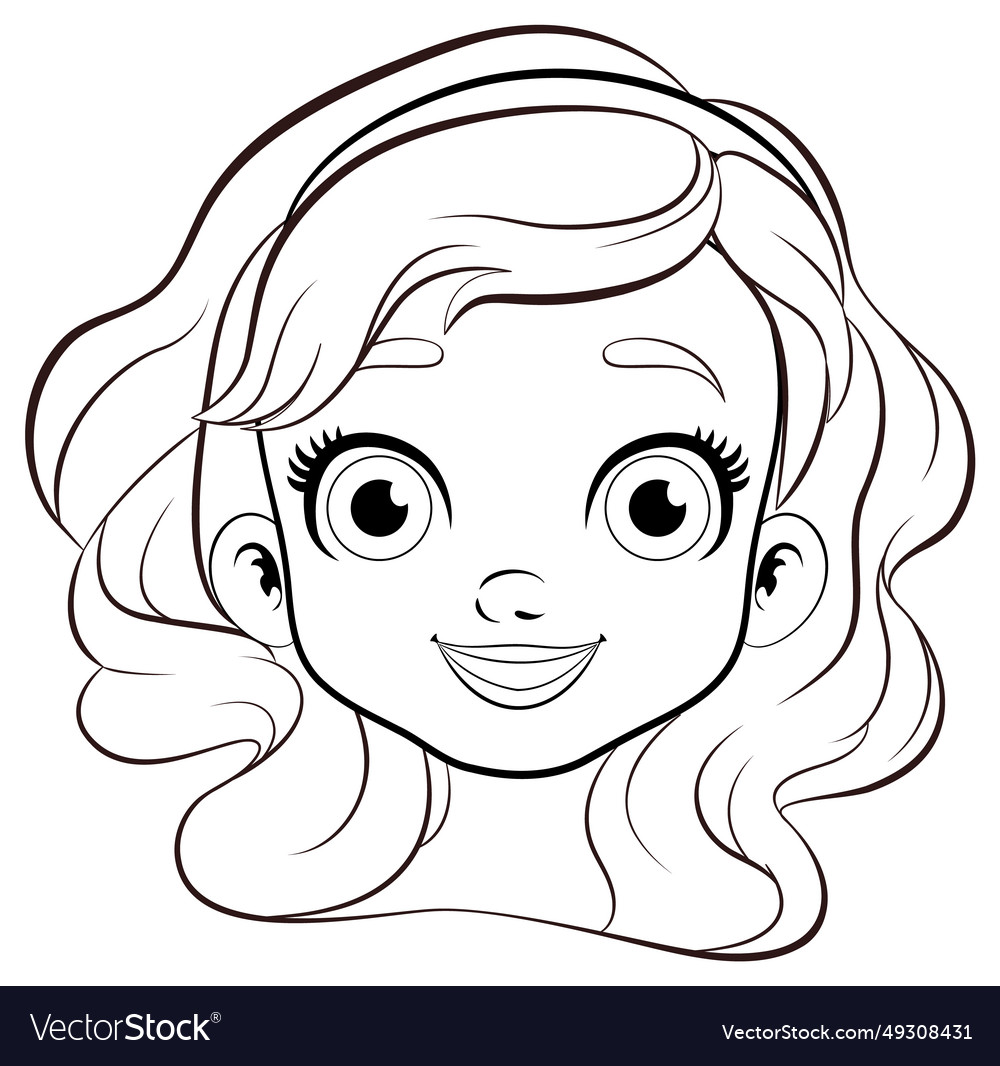 Smiling cartoon girl with outline Royalty Free Vector Image