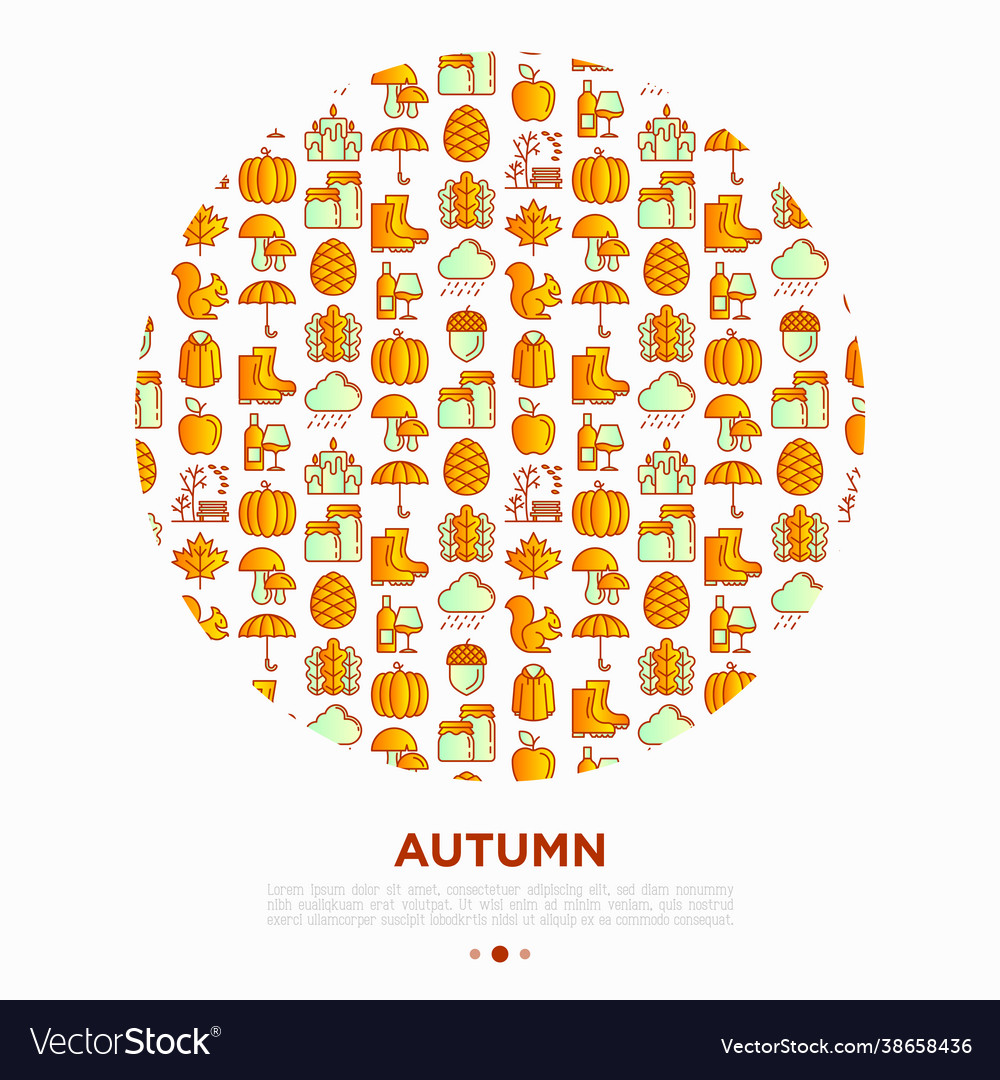 Autumn concept in circle with thin line icons vector image Autumn concept in circle with thin line icons