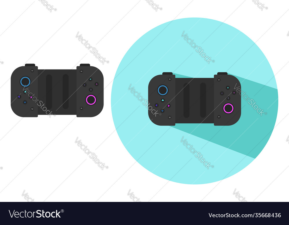Black game controller on white background