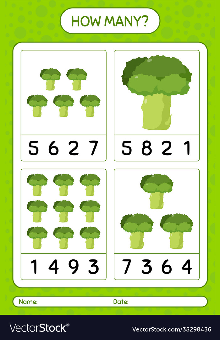 How many counting game with broccoli worksheet