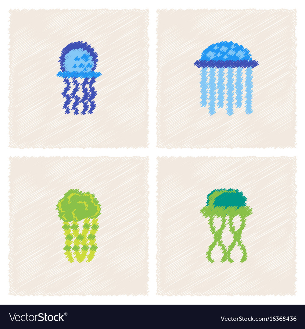 Jellyfish collection in hatching style