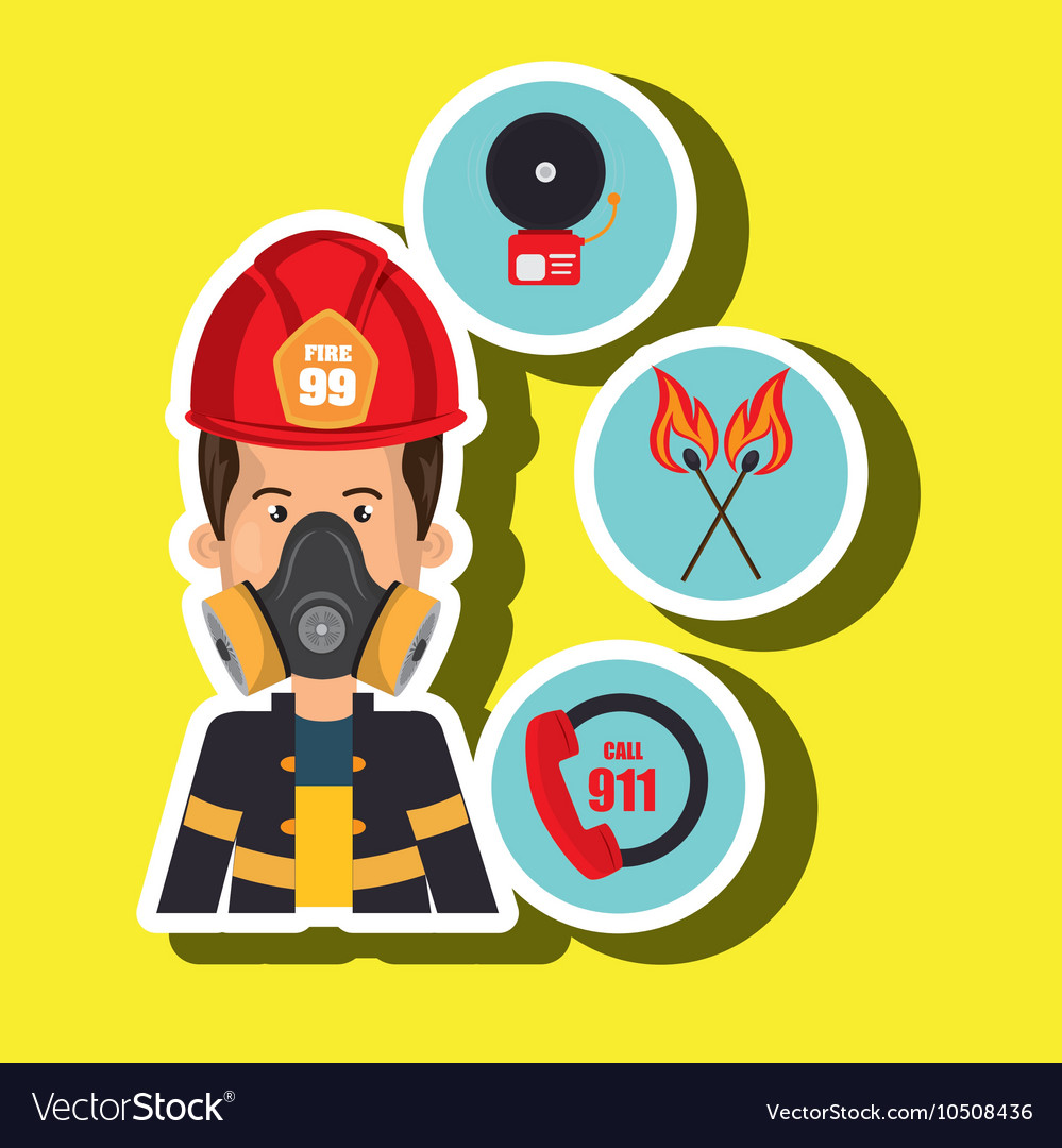 Man firefighter call 911 alarm Royalty Free Vector Image