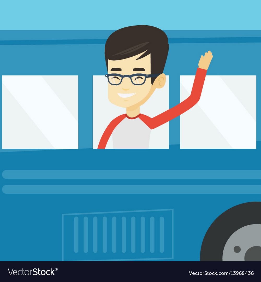 Man waving hand from bus window vector image Man waving hand from bus window