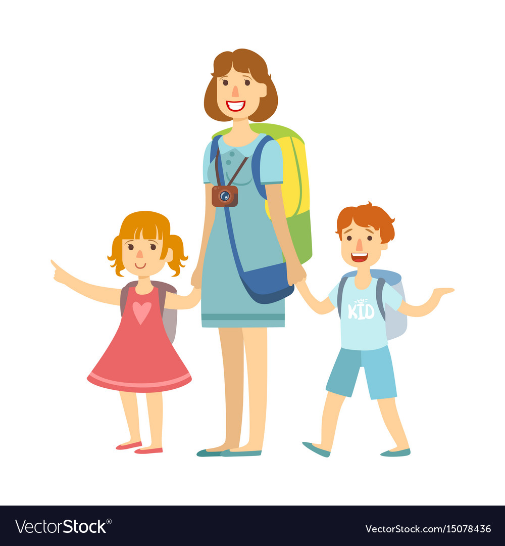 Mother with her children going for summer Vector Image