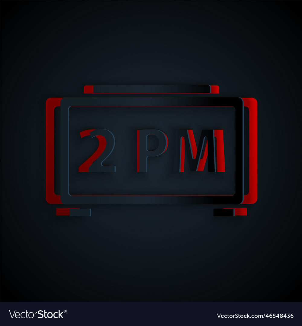 Paper cut digital alarm clock icon isolated