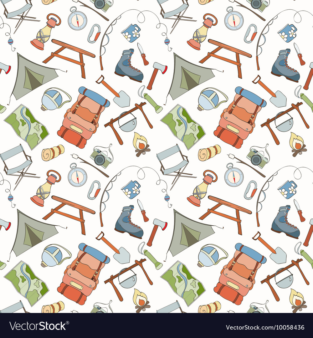 Seamless camping pattern Royalty Free Vector Image